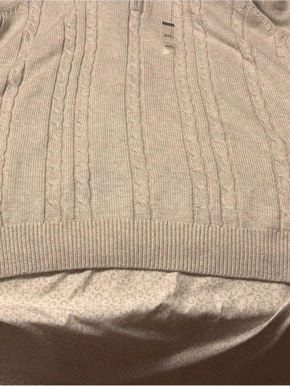 Van Heusen Men’s Zip-Neck Cable Knit Sweater in Light Beige
